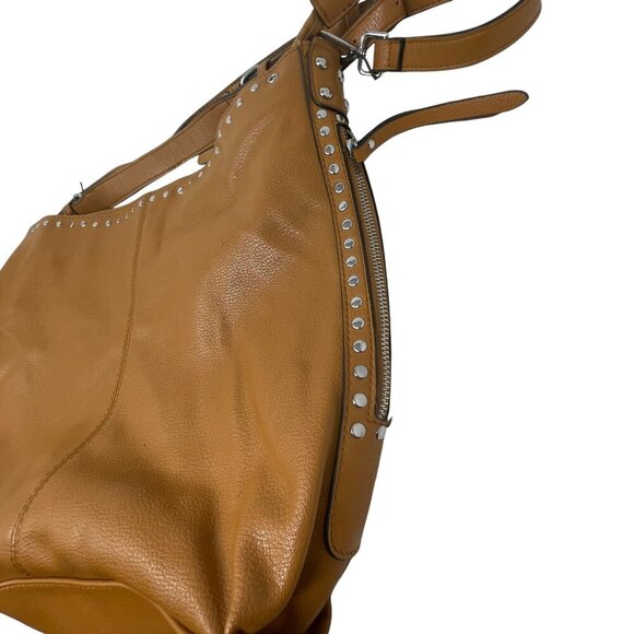 Chillx Tan Faux Leather Studded Shoulder Bag  Multiple Compartments Purse - Picture 6 of 9